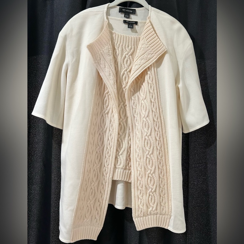 $1200 ST JOHN Knit Tank Top and Matching Knot Cardigan Short Sleeve Set SMALL